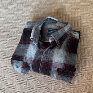 100% Cotton Faded Glory Gray and Black Plaid Button-Down Shirt